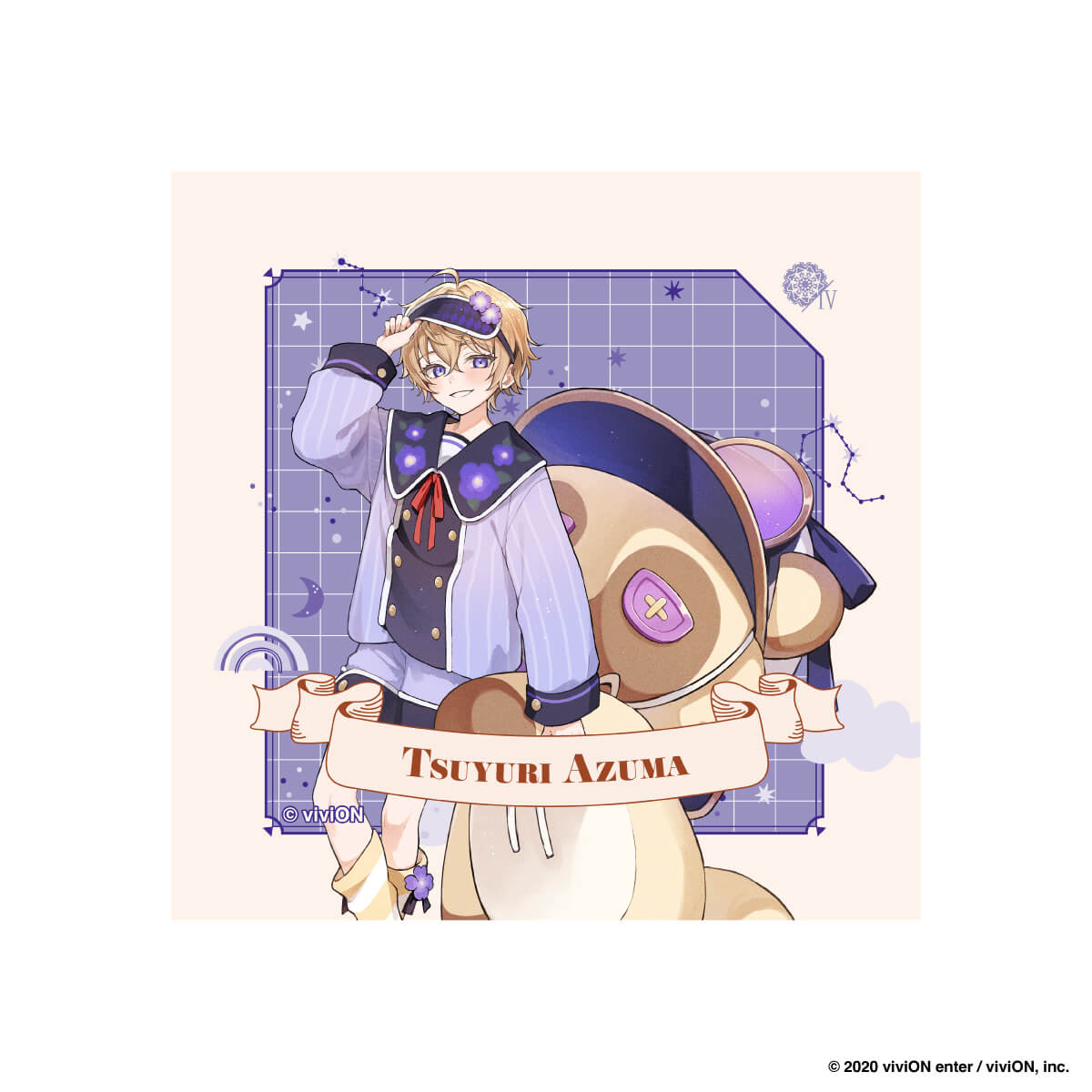 【クロケスタ】 ハンドタオル（栗花落四麻）（等身イラスト）（パジャマとぬいぐるみ　Ｖｅｒ．）
